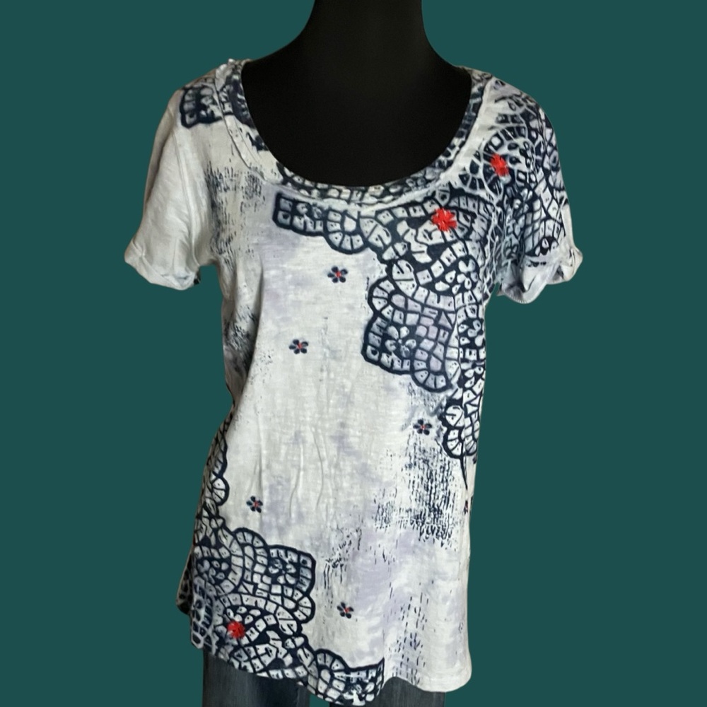 Lucky Brand Tee Womens Patterned Embroidery Floral Size Large - Picture 7 of 9